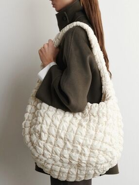 COS Oversized Quilted Crossbody Bag Ivory Cream Large